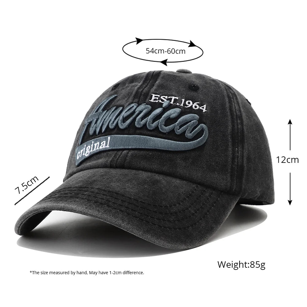 Unisex Distressed American Letter Embroidery Baseball Cap For Women Men