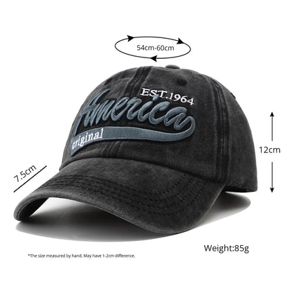 Unisex Distressed American Letter Embroidery Baseball Cap For Women Men