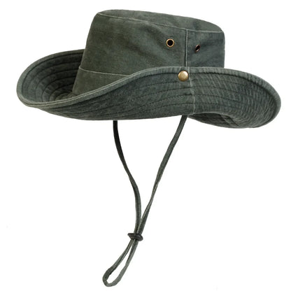 Men Big Eaved Solid color Washed Bucket Hats