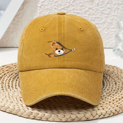 Cartoon Zipper Bear Print Baseball Cap