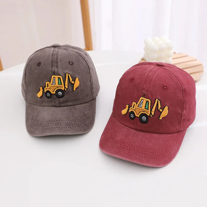 School Kids Baseball Hats Bulldozer Excavator Embroidered Boys