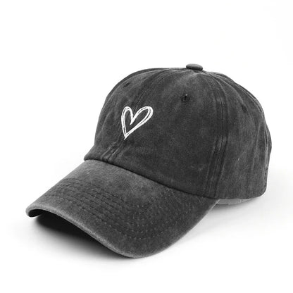 Spring Summer Hat Denim Baseball Hat Female Embroidered Peach Heart Wash Casual Korean Version