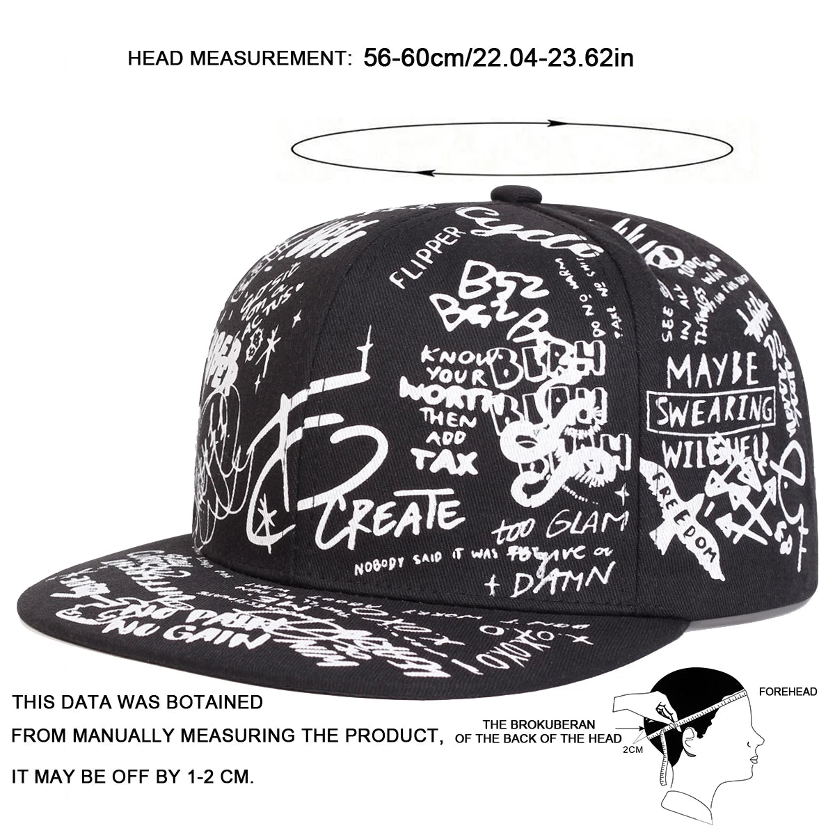Unisex Black and white Letter Graffiti Printing Snapback Hats