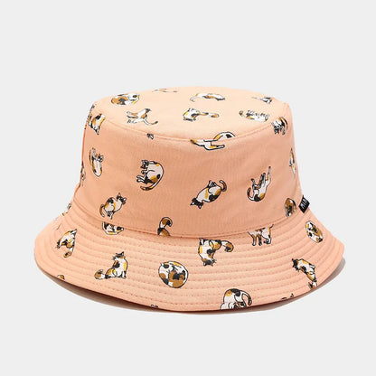 Cotton Cartoon Cat Embroidery Bucket Hat