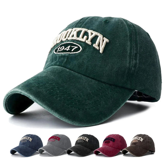 Brooklyn Embroidery Baseball Hat for Men Vintage Black Green Washed Baseball Caps for Women