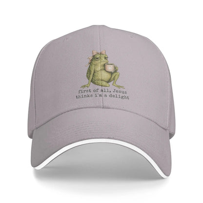 First of All Jesus Thinks I'm A Delight Frog Meme Baseball Caps