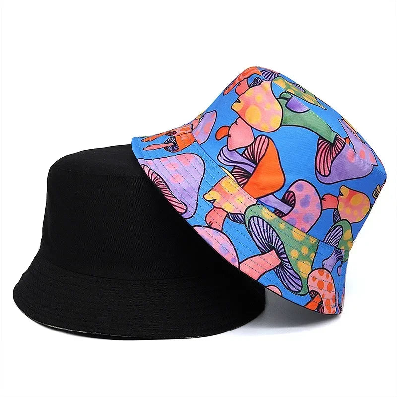 Unisex Bucket Hat For Women Wen Fashion Sun-Proof Hat Reversible Mushroom Print Bucket Hat
