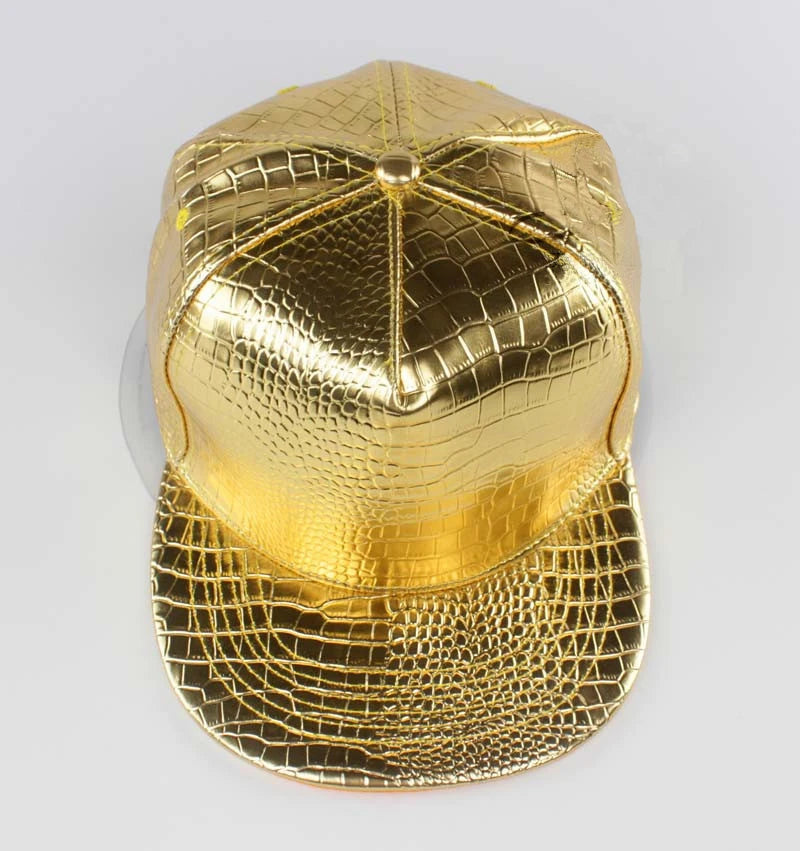 Solid Color Shiny Crocodile Leather Pattern PU  Flat Edge Snapback Cap