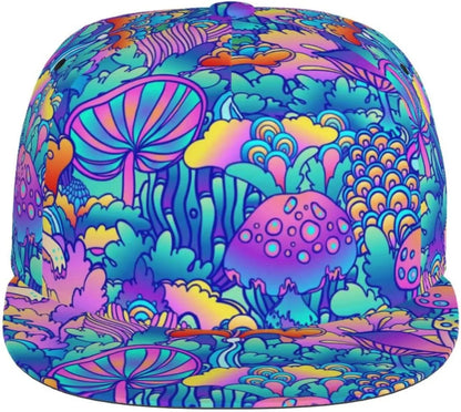 Mushrooms And Skull Flat Bill Visor Snapback Hat For Men Women