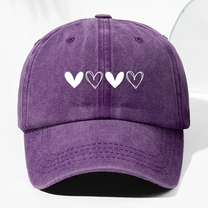 Unisex Retro Baseball Cap With Heart-Shaped Pattern
