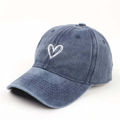 Baseball Cap Peach Heart Embroidered Wash Denim