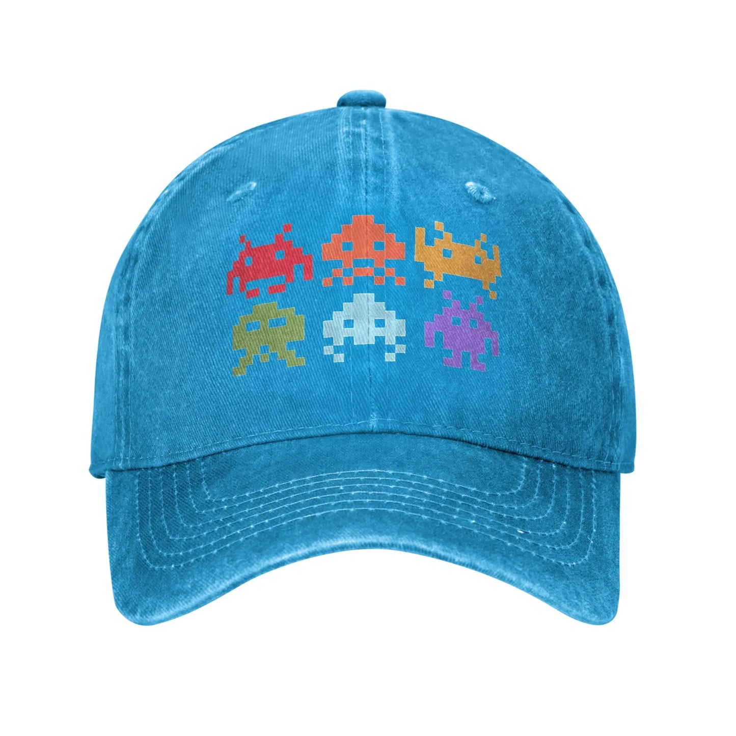 Casual Space Invaders Pixel Art Rainbow Aliens Baseball Caps