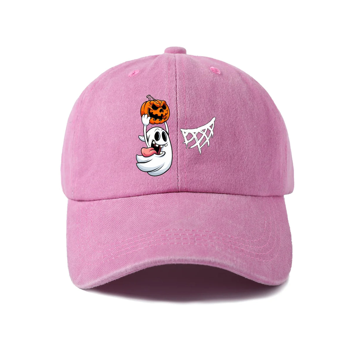 Vintage Washed Ghost Pumpkin Spider Web Graphic Baseball Cap