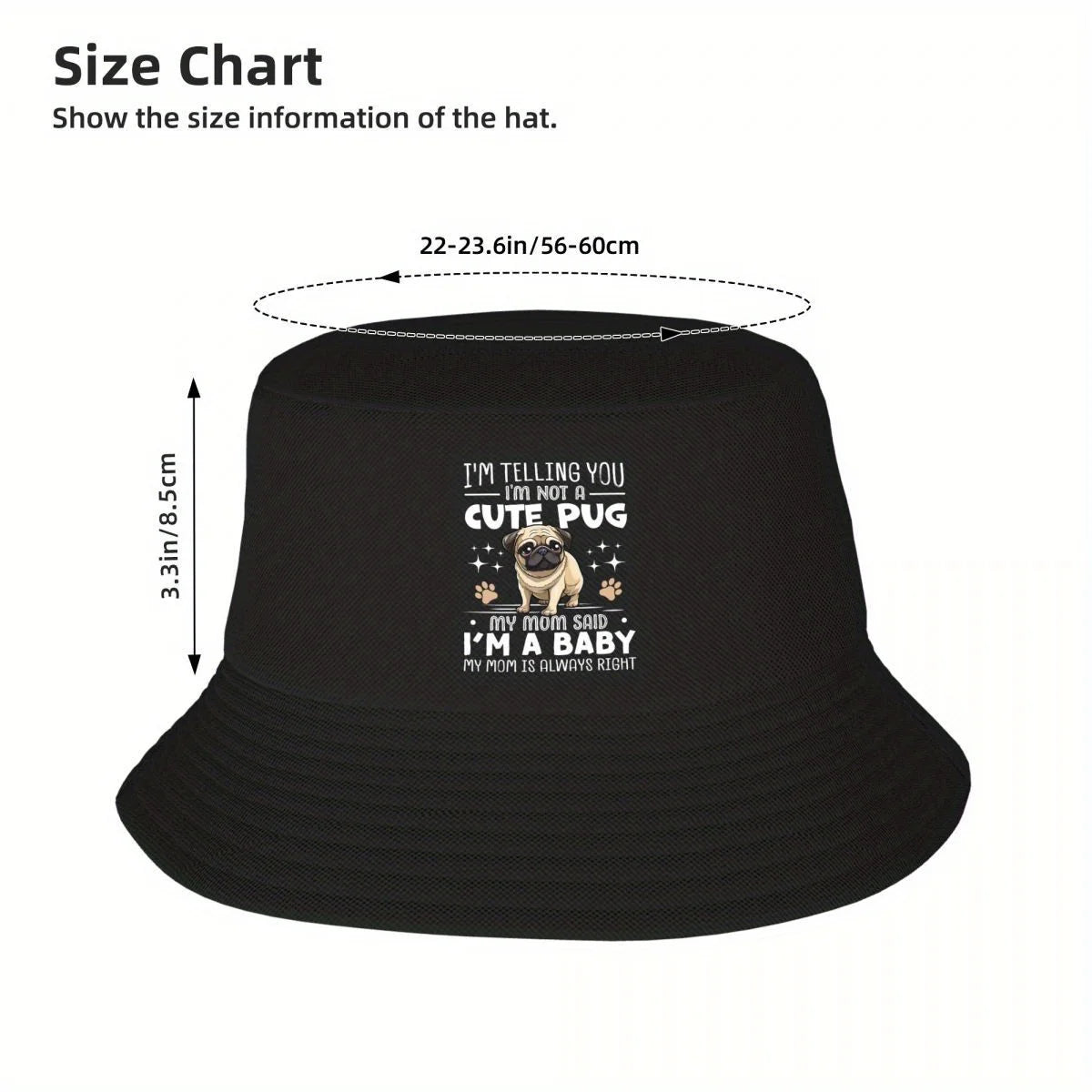 Custom Cute Pug Beach Bucket Hat Women Men