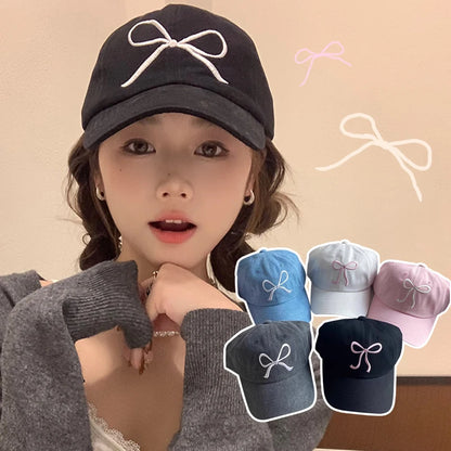 Korean Bow Baseball Cap Women Y2K Pink Bows Embroidered