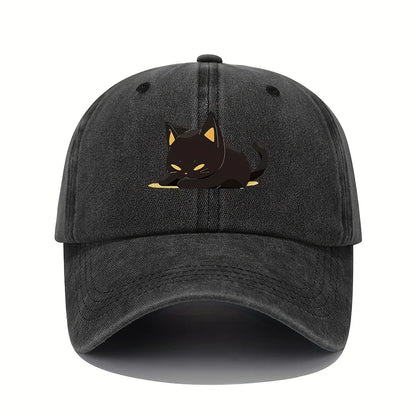 Retro Style Black Cat Printed Baseball Cap With Adjustable Sun Protection