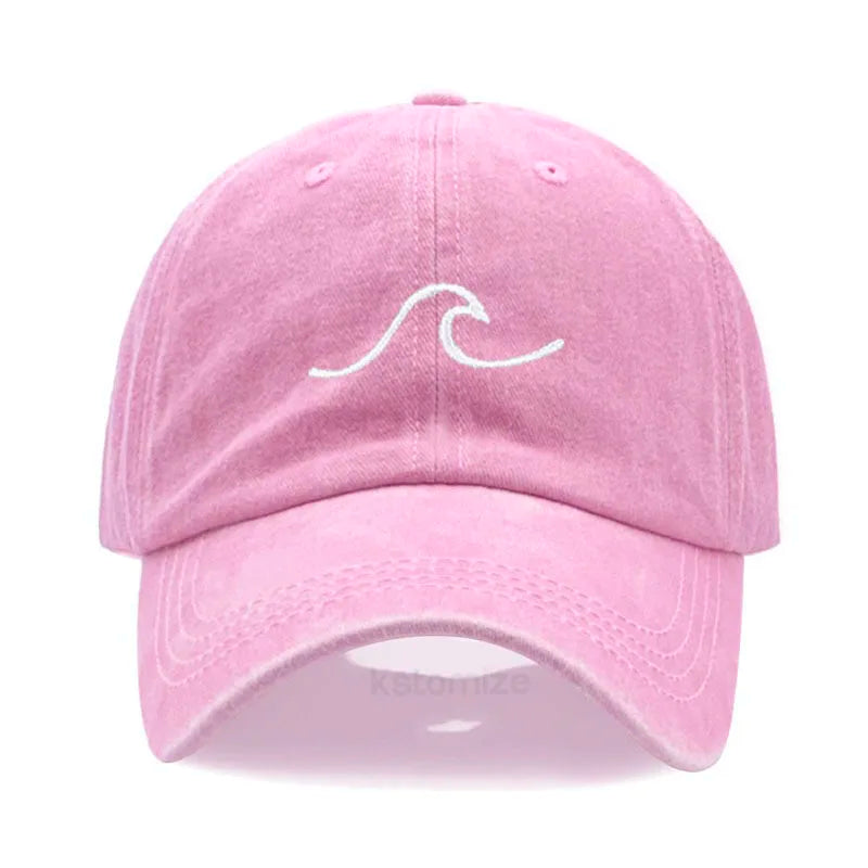 Men's Baseball Cap Women's Washed Cotton Waves Embroidery Embroidery Sport Golf Caps For Man