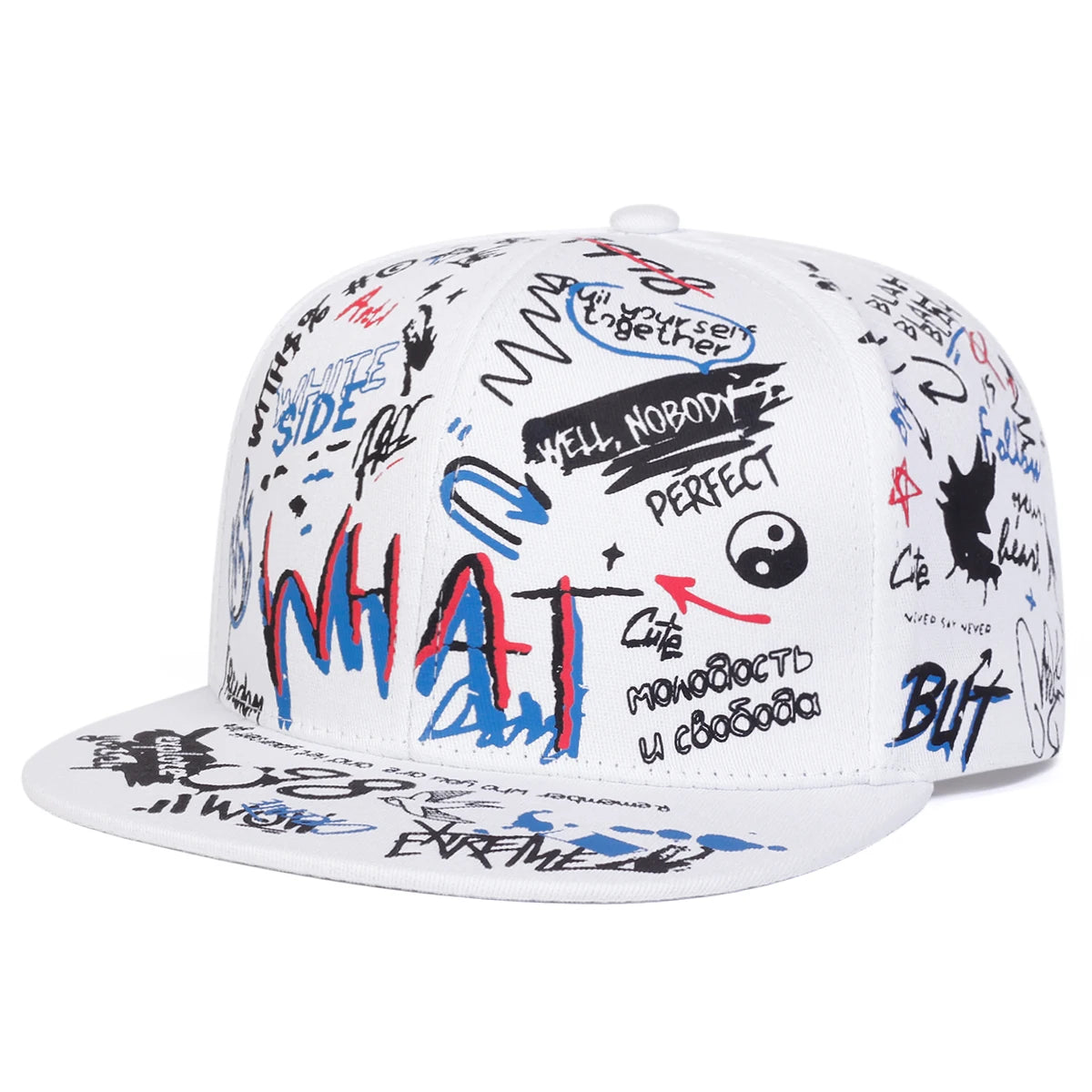 Unisex WHAT Graffiti Print Hip-hop Hats Fashion Spring Autumn Adjustable Snapback Caps Sunscreen Hat