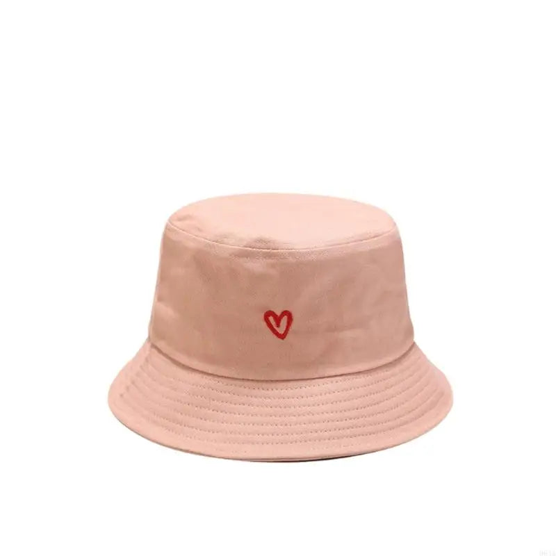 Stylish Bucket Hats With Heart Embroidery Ladies Girls Fashion Sun Hats