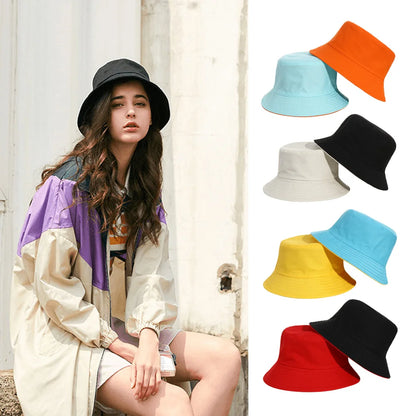 New Double-Sided Bucket Hat Women Men Sun Hat Panama Cap