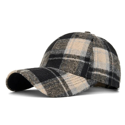 Hats For Men And Women New Classic Plaid Baseball Cap Hard-Brimmed Face-Slimming