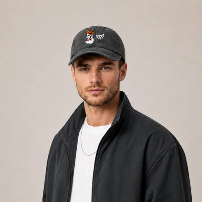 Vintage Washed Ghost Pumpkin Spider Web Graphic Baseball Cap