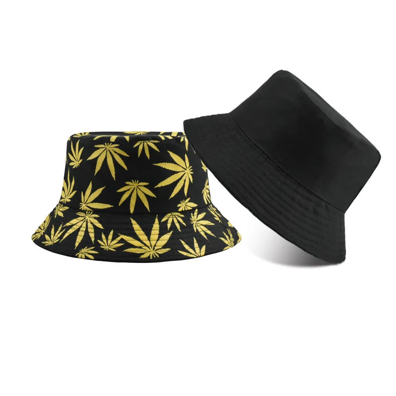 Retro Style Fashionable Printed Maple Leaf Fisherman Hat Bucket Hat