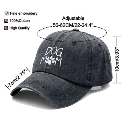 Vintage Washed Cotton DoG MOM Embroidery Baseball Cap For Men Women