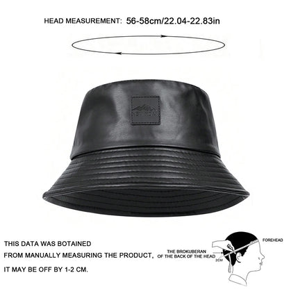 Unisex PU Leather Label Mountain Stamp Range Bucket Hats Fishermen Caps