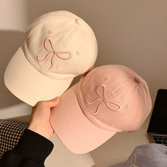 Korean Bow Baseball Cap Women Y2K Pink Bows Embroidered