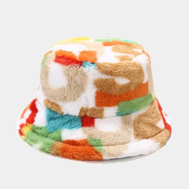 Womens Colorful Digital Print Fisherman Hat Autumn Winter Wide