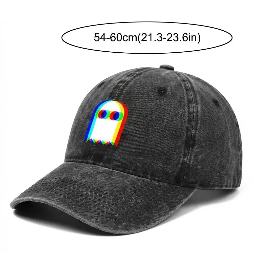 Retro Rainbow Ghost Print Washed Baseball Cap