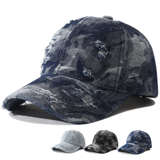 Vintage Distressed Denim Baseball Cap Hip Hop Streetwear Washed Ripped