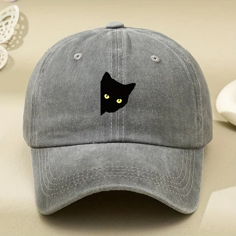 Cartoon Half Body Black Cat Print Baseball Cap