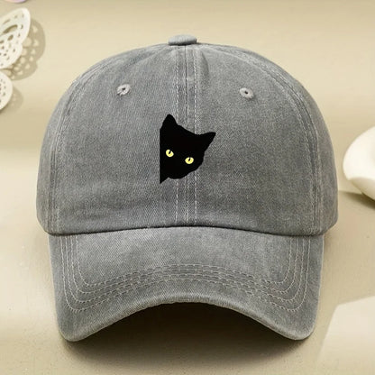 Cartoon Half Body Black Cat Print Baseball Cap