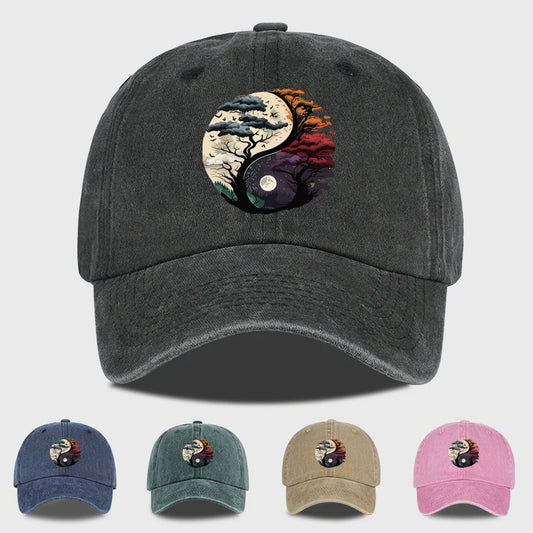 Washed Baseball Cap with Tai Chi Print Design