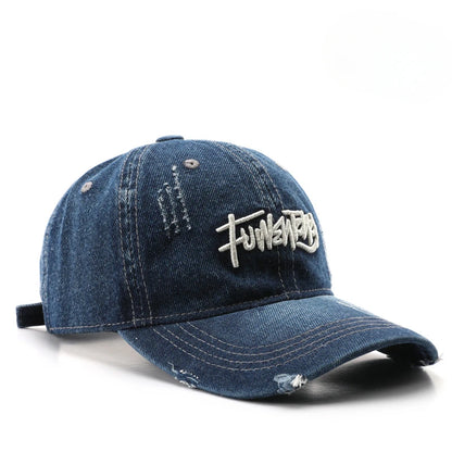 Japanese Retro Washed Denim Letter Embroidered Cap Outdoor Sports Men Baseball Cap