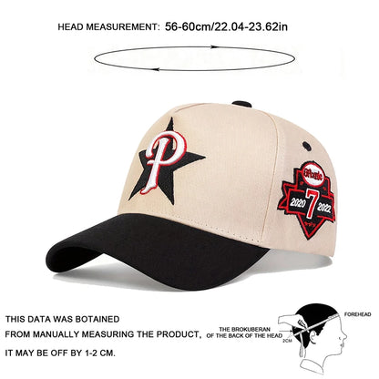 Unisex Five Pointed Star P Letter Embroidery Side 7 Baseball Caps