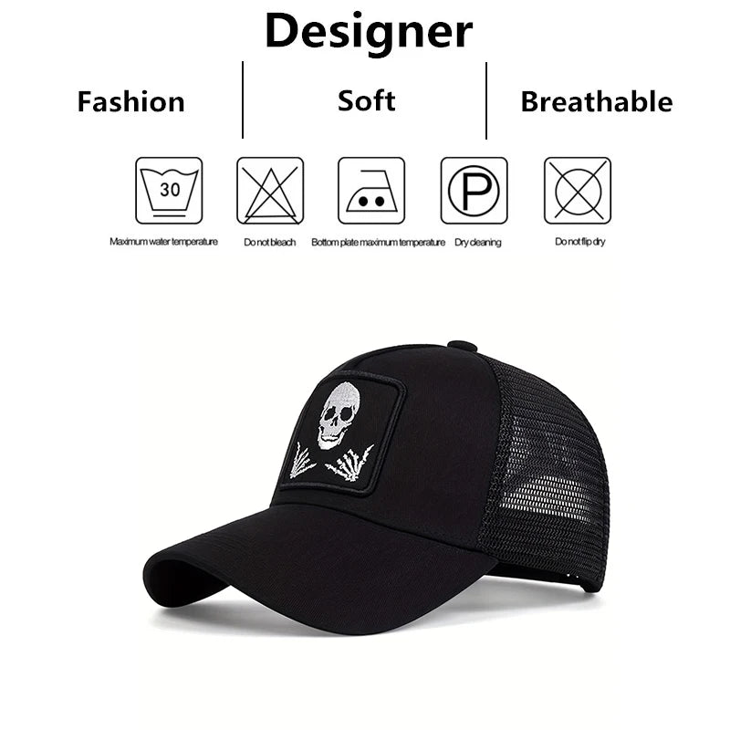 Unisex Skull Finger 666 Embroidery Baseball Net Caps Sunscreen Hat