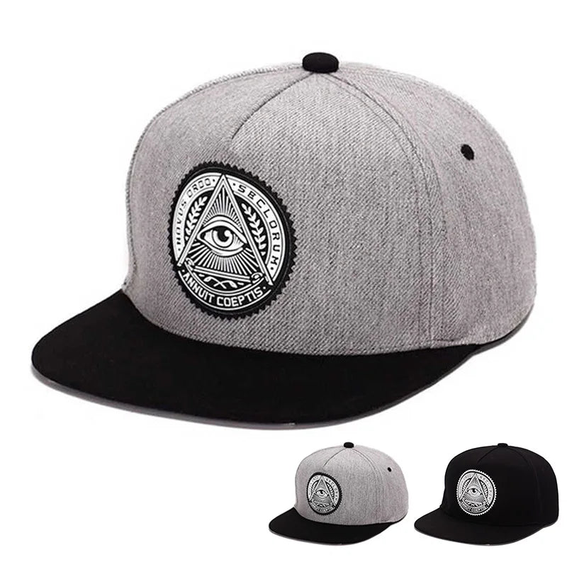 Fashion 5 Panels Cotton Snapback Cap God Eyes Plastic Patch Men Flat Brim Baseball Caps For Men Women