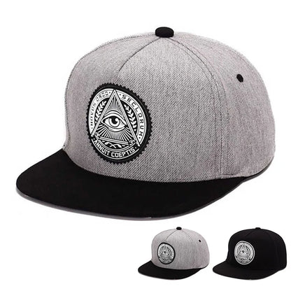 Fashion 5 Panels Cotton Snapback Cap God Eyes Plastic Patch Men Flat Brim Baseball Caps For Men Women