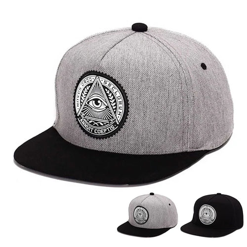 Fashion 5 Panels Cotton Snapback Cap God Eyes Plastic Patch Men Flat Brim Baseball Caps For Men Women