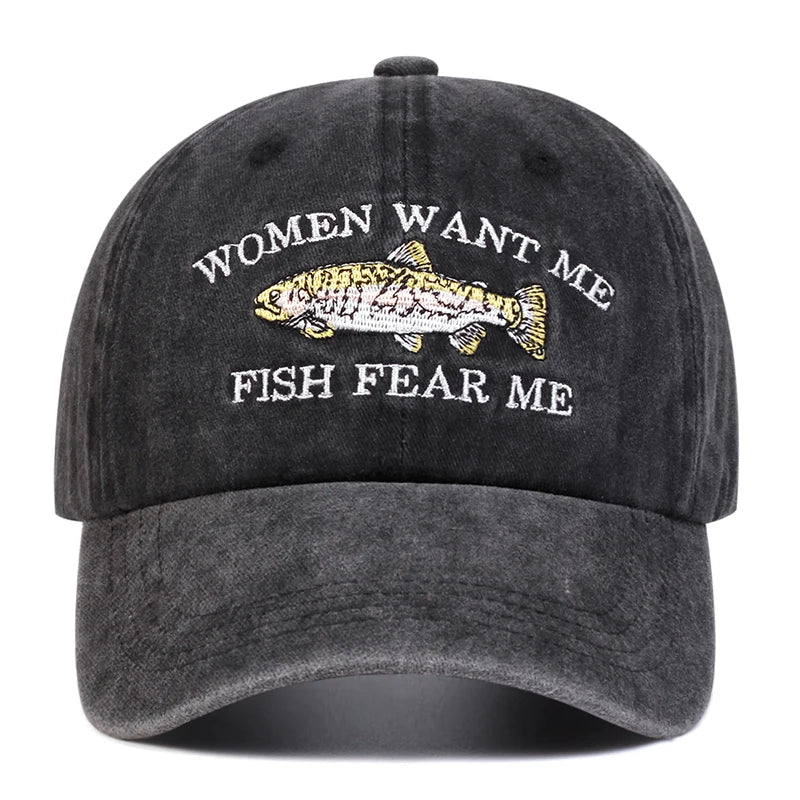 Unisex Fish Embroidery Wash Baseball Caps Spring and Autumn Outdoor