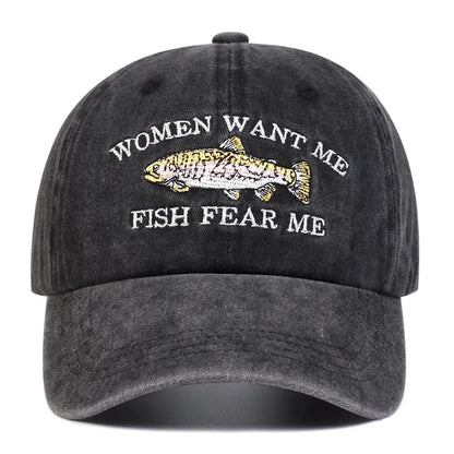 Unisex Fish Embroidery Wash Baseball Caps Spring and Autumn Outdoor