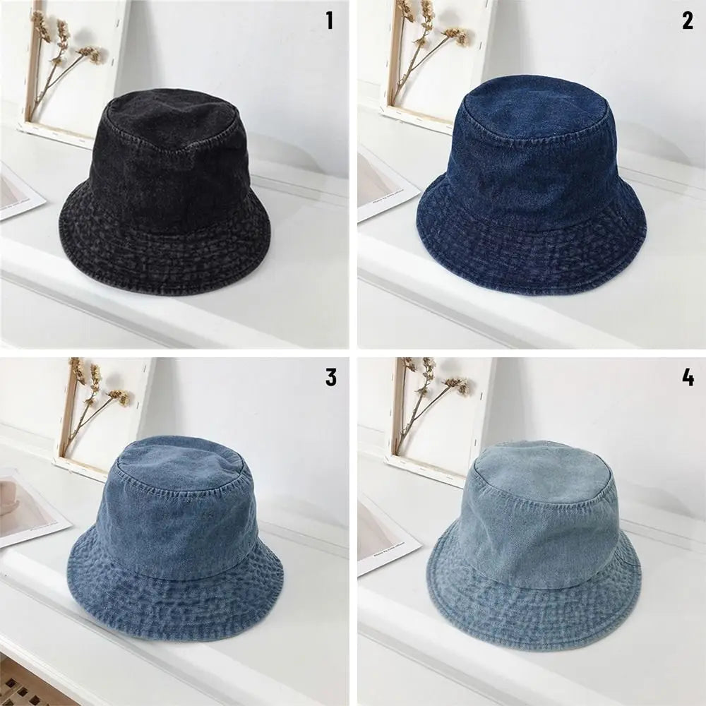 Unisex Cotton Bucket Hats Women Summer Sunscreen Panama Hat Men Denim