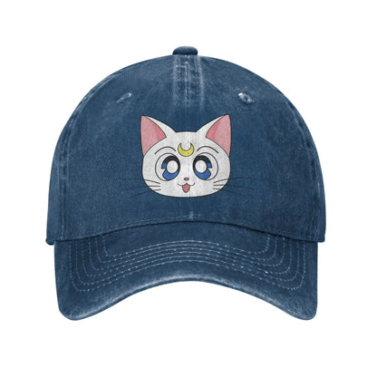 Washed Baseball Cap S-Sailor M-Moon Anime Art Cat Baseball Caps