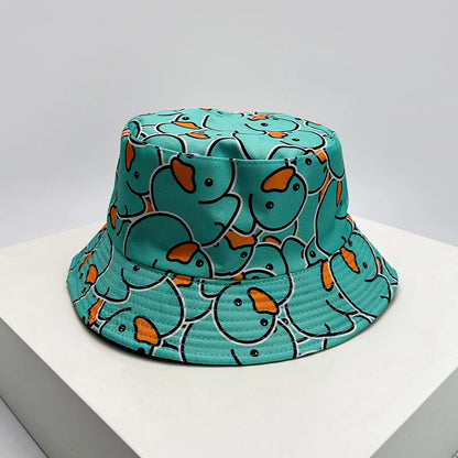 Print Yellow Duck Bucket Hats Sunshade Double Sided Wearable New Unisex Fashion