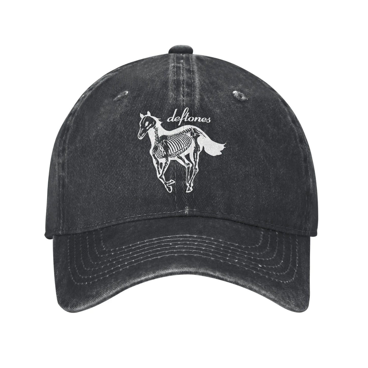 Retro Deftones Baseball Caps Unisex Style Distressed Cotton Snapback Cap White Pony