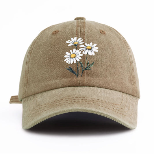 Flower Print Washed Baseball Cap For Adults