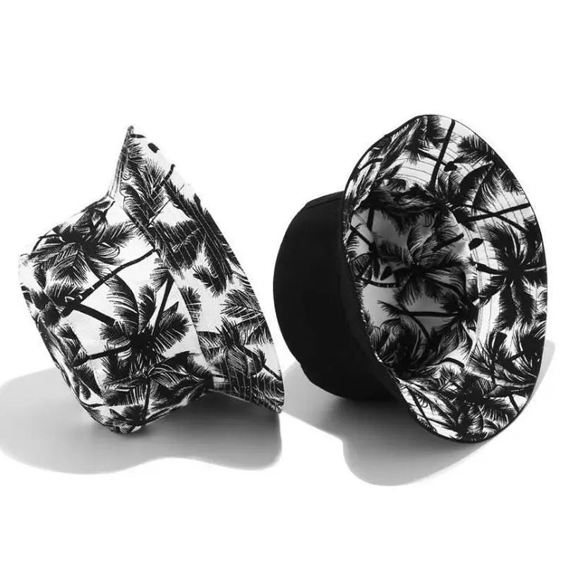Black Coconut Tree Printed Bucket Hats